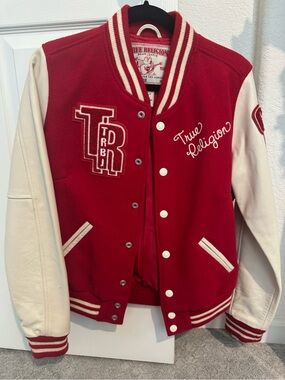 True Religion Women’s/ Men Red and White Varsity Jacket